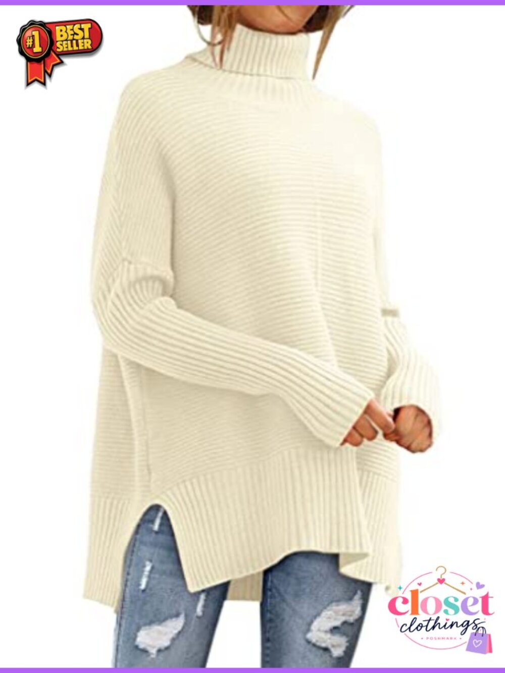 Oversized Roll Neck Turtleneck Sweater Long Pullover Tunic Relaxed Fit